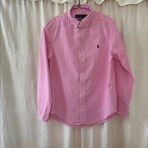 Ralph Lauren Pink/White Gingham Shirt, 100% Cotton Size Large 14-16
